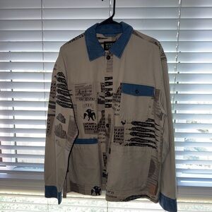 Scotch and Soda Men’s Print Utility Jacket - Beige with Blue Trim